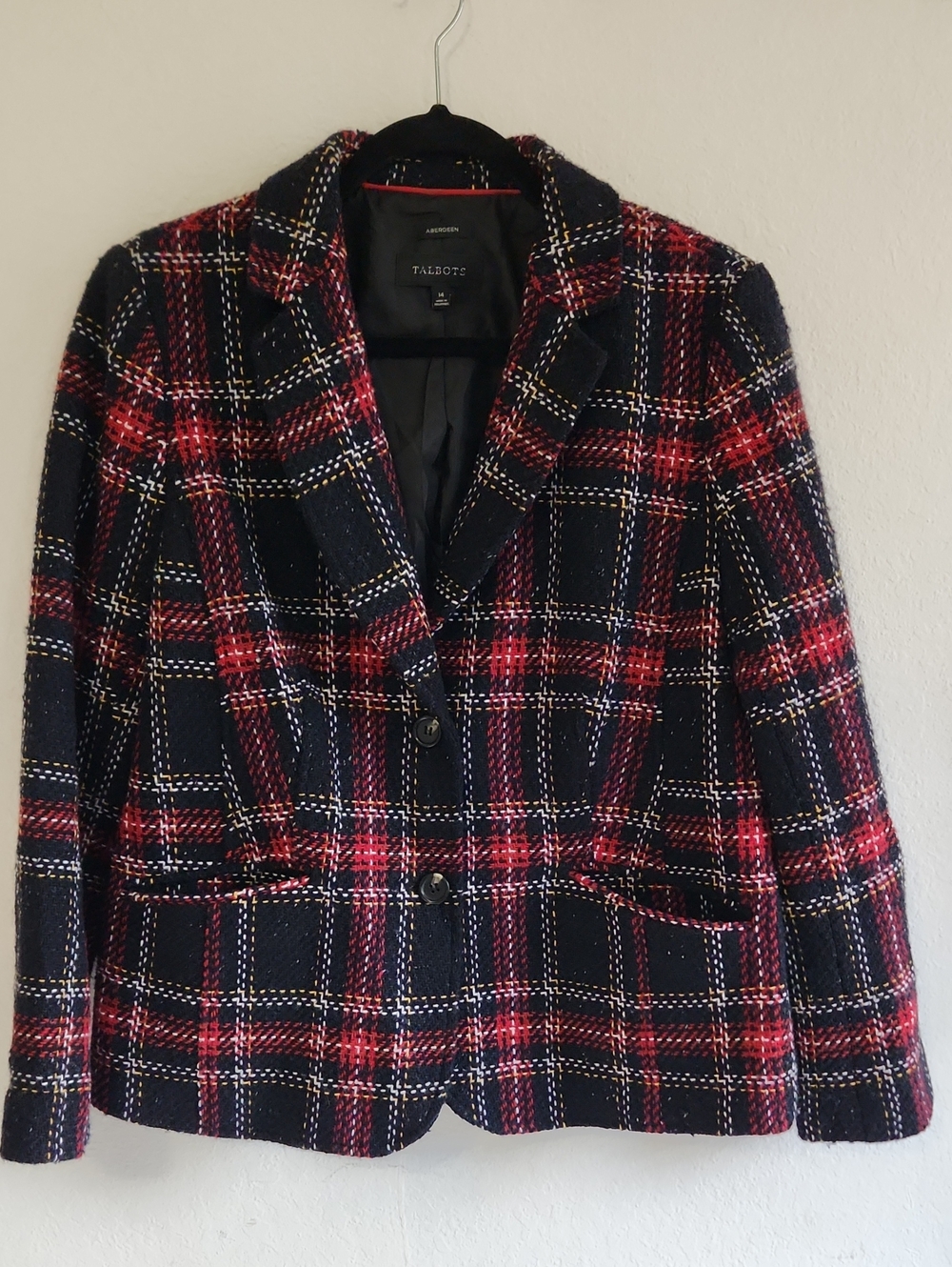 Talbots Aberdeen Plaid Tweed Blazer Size 14 Dark Academia Heritage Style
